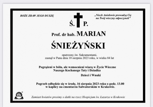 Zmarł prof. Marian Śnieżyński, Autor Wydawnictwa PETRUS